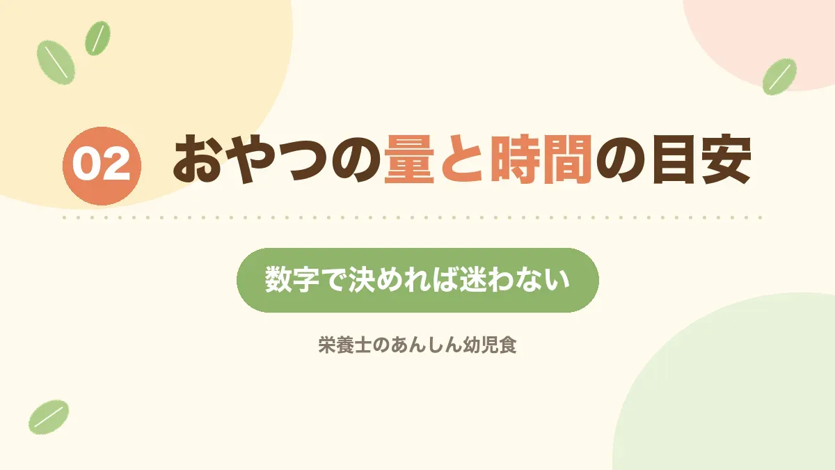 おやつの量と時間の目安を示す章の見出し画像