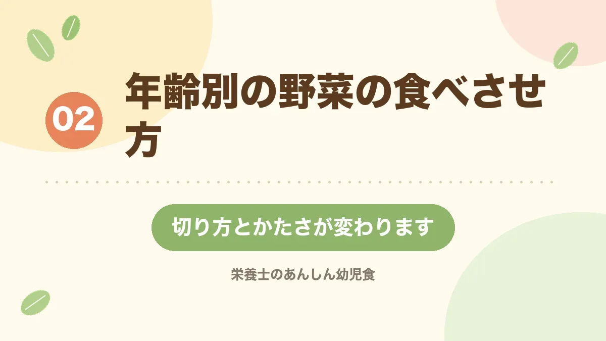 年齢別の野菜の食べさせ方を解説する章の見出し画像