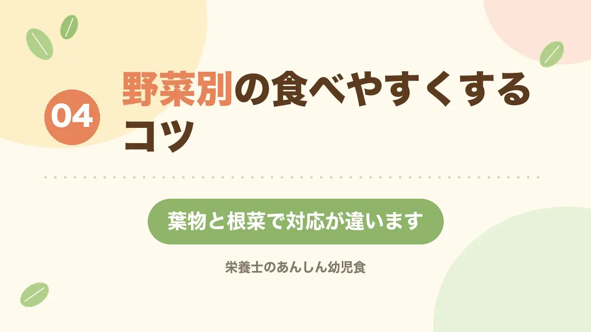 野菜別の食べやすくするコツを紹介する章の見出し画像