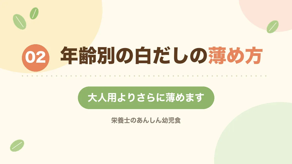 年齢別の白だしの薄め方を示す章の見出し画像